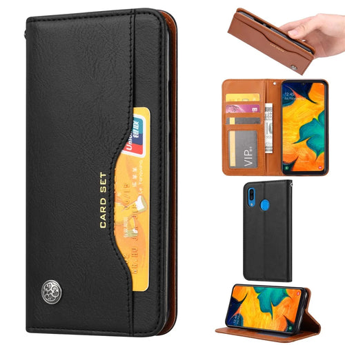 Auto-absorbed Wallet Stand Flip Leather Case for Samsung Galaxy A20e - Black - 1