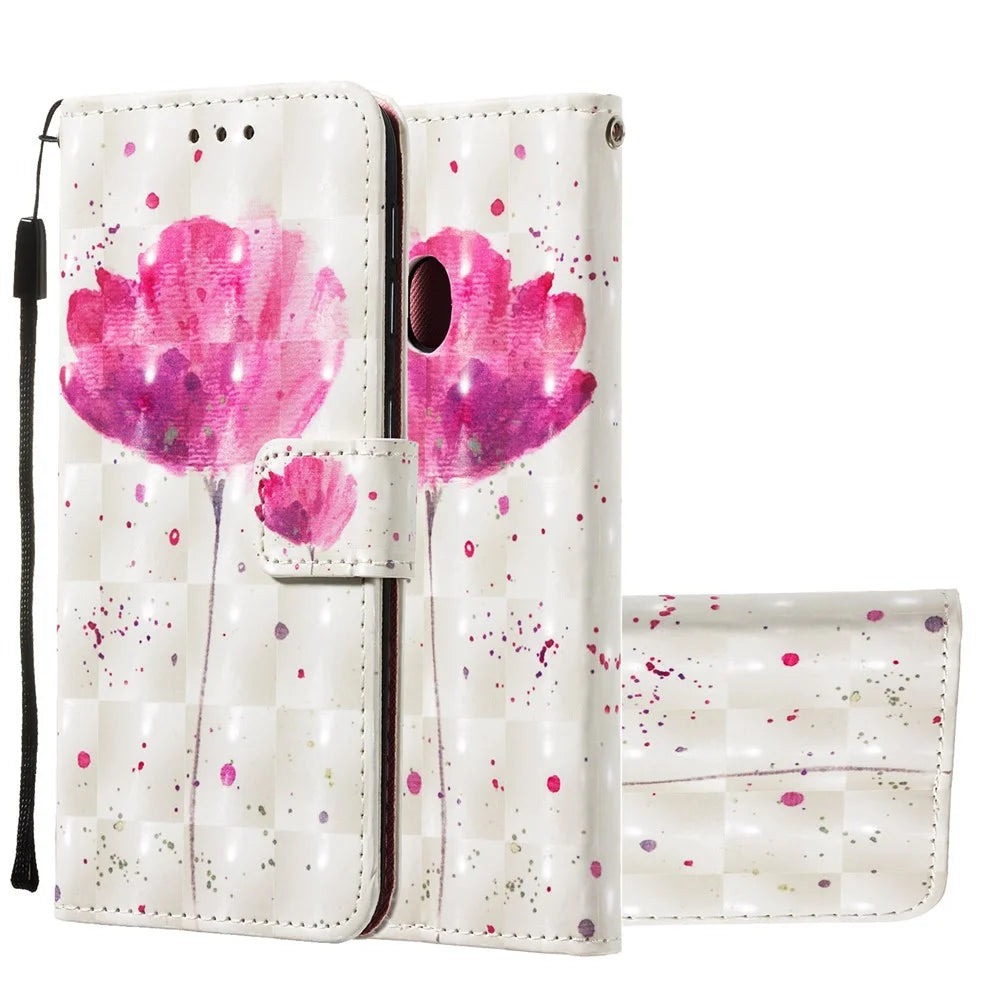 3D Painting Pattern Leather Phone Case with Card Wallet Slots for Samsung Galaxy A20e / A10e - Rose Flower - 2