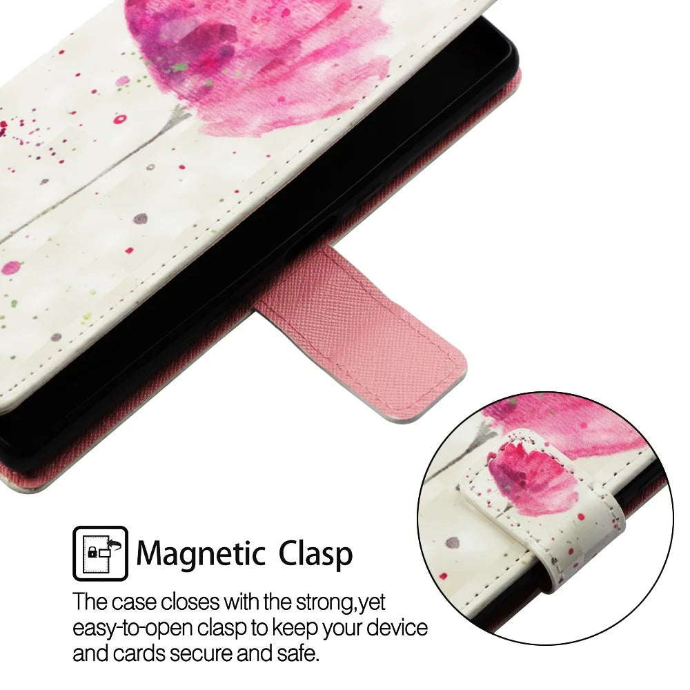 3D Painting Pattern Leather Phone Case with Card Wallet Slots for Samsung Galaxy A20e / A10e - Rose Flower - 4