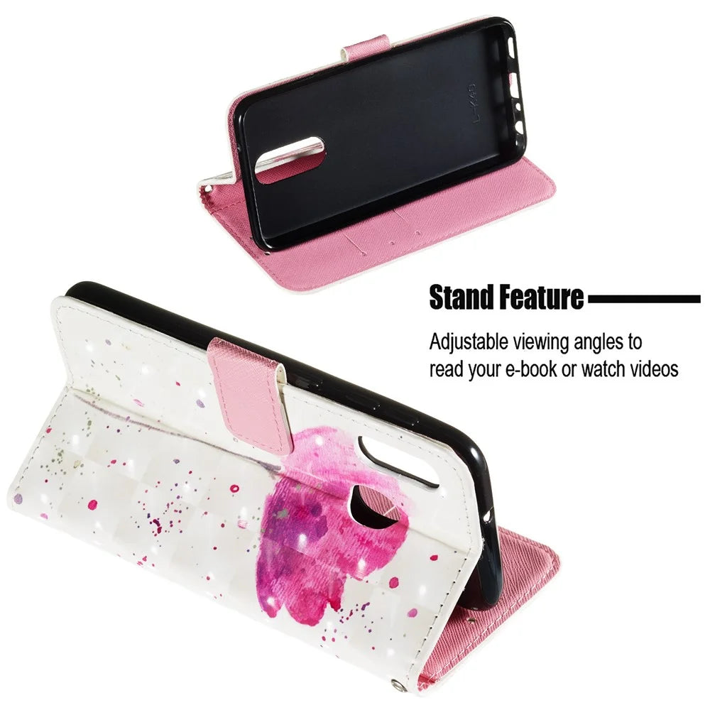 3D Painting Pattern Leather Phone Case with Card Wallet Slots for Samsung Galaxy A20e / A10e - Rose Flower - 5