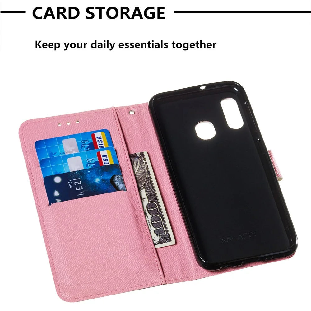 3D Painting Pattern Leather Phone Case with Card Wallet Slots for Samsung Galaxy A20e / A10e - Rose Flower - 6