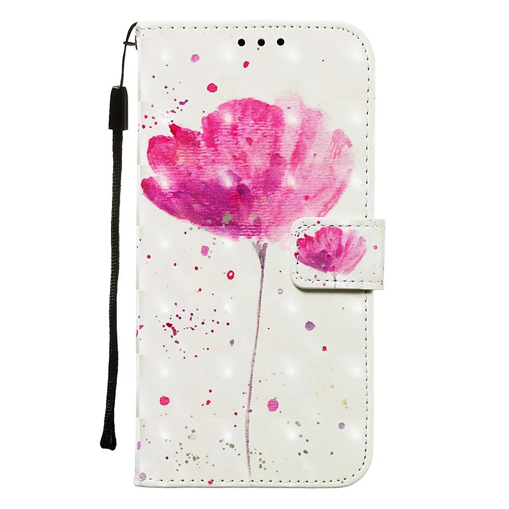 3D Painting Pattern Leather Phone Case with Card Wallet Slots for Samsung Galaxy A20e / A10e - Rose Flower - 7