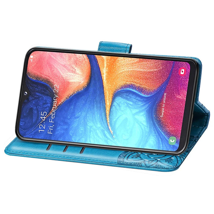 Imprint Butterfly Flower Leather Wallet Case for Samsung Galaxy A20e - Blue - 5
