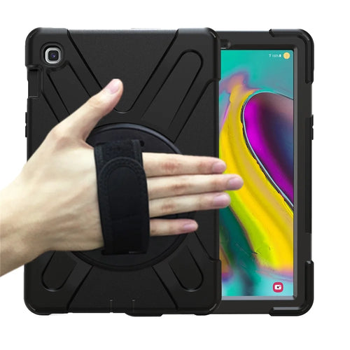 For Samsung Galaxy Tab S5e SM-T720 X-Shape 360 Degree Rotary Kickstand PC + Silicone Tablet Cover - Black - 1