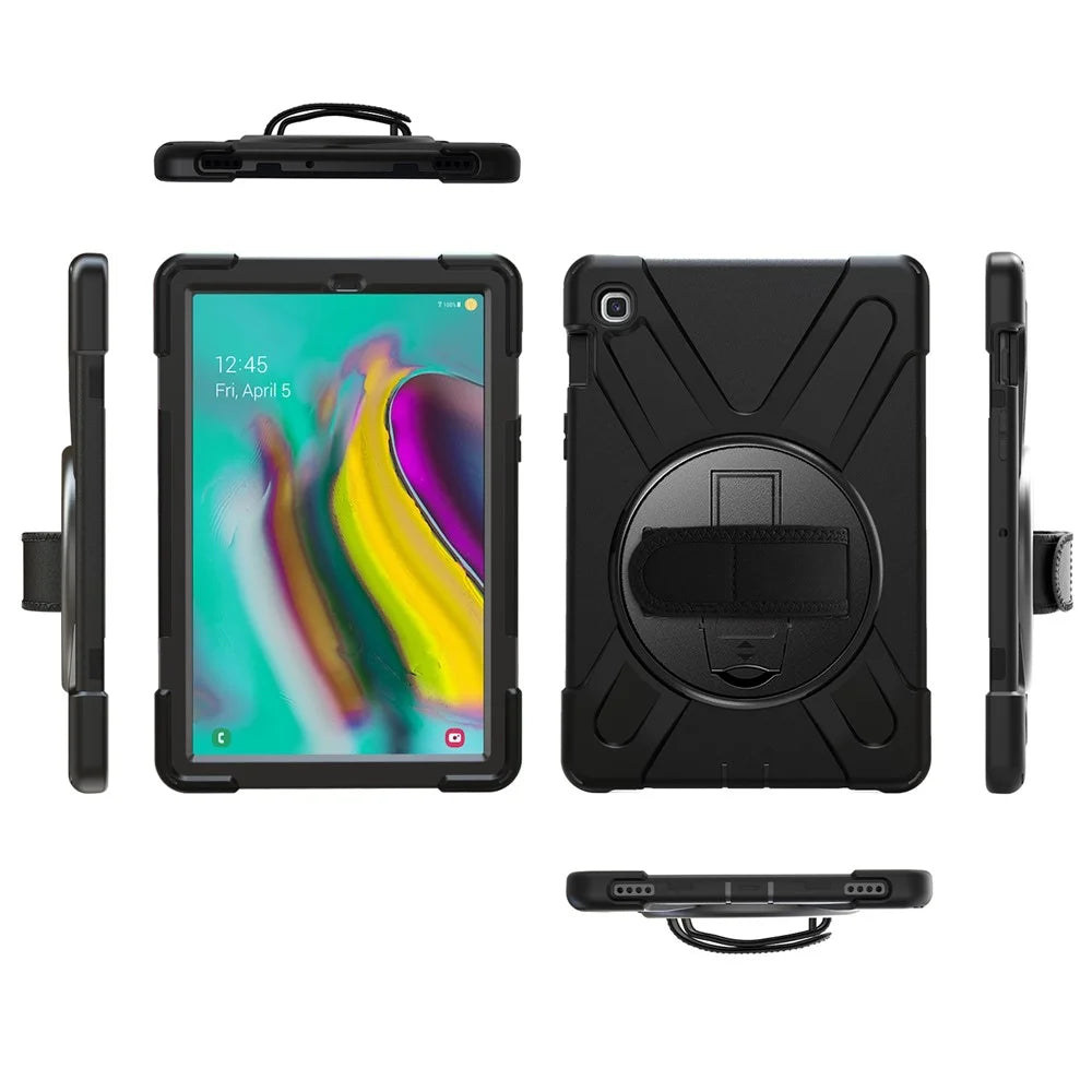 For Samsung Galaxy Tab S5e SM-T720 X-Shape 360 Degree Rotary Kickstand PC + Silicone Tablet Cover - Black - 2