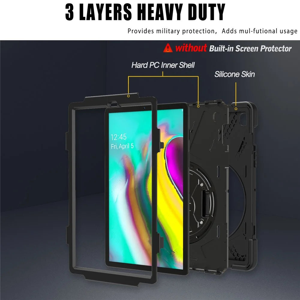 For Samsung Galaxy Tab S5e SM-T720 X-Shape 360 Degree Rotary Kickstand PC + Silicone Tablet Cover - Black - 4