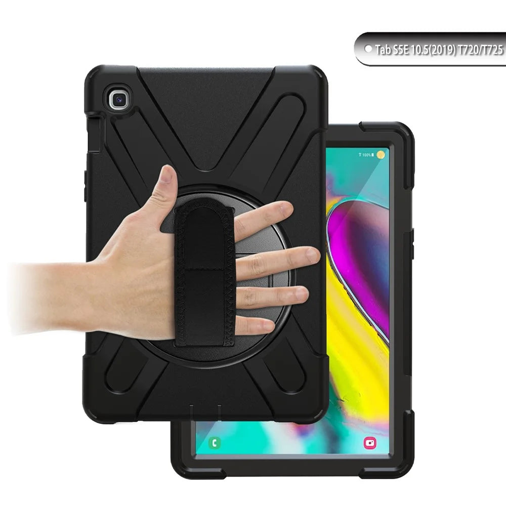For Samsung Galaxy Tab S5e SM-T720 X-Shape 360 Degree Rotary Kickstand PC + Silicone Tablet Cover - Black - 6