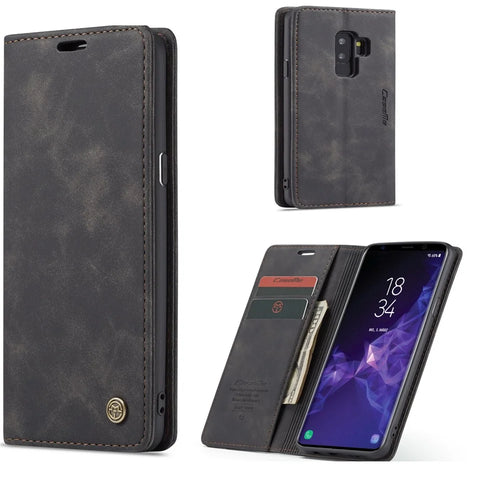 CASEME 013 Series Auto-absorbed Leather Wallet Phone Case for Samsung Galaxy S9+ - Black - 1