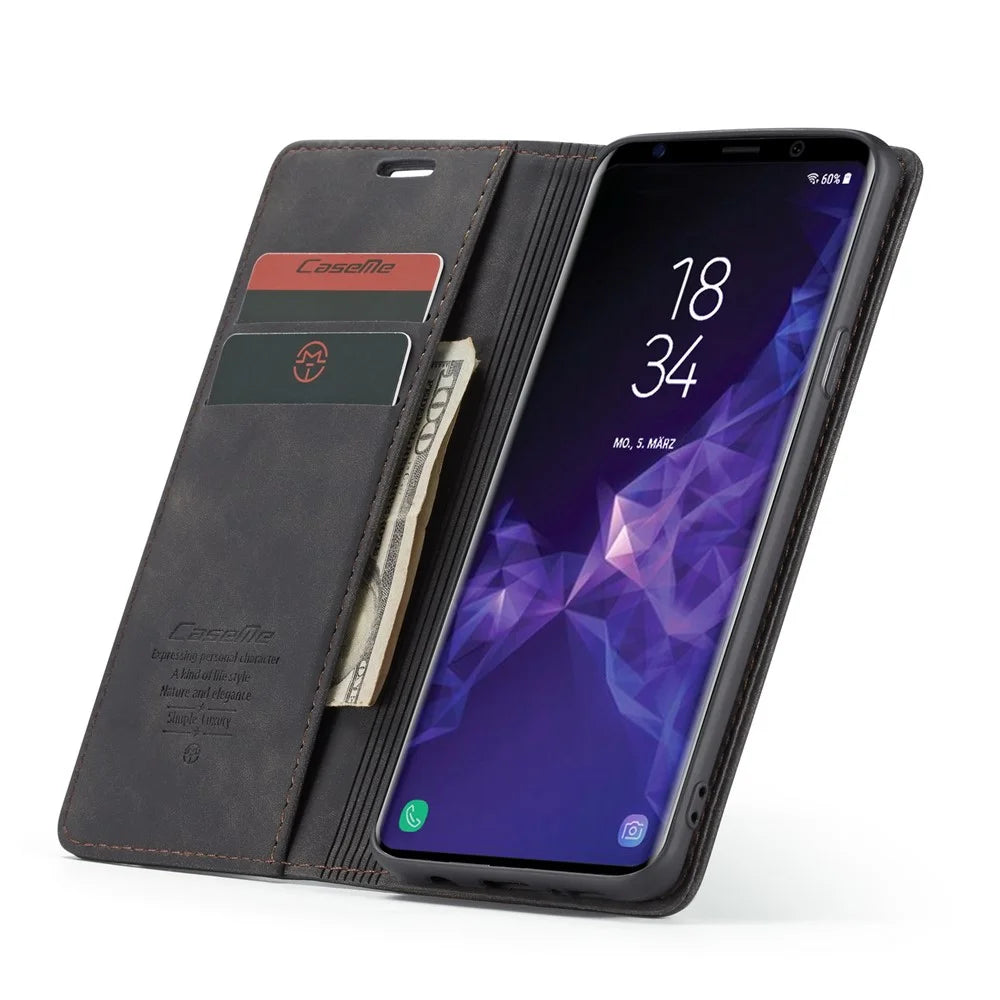 CASEME 013 Series Auto-absorbed Leather Wallet Phone Case for Samsung Galaxy S9+ - Black - 3
