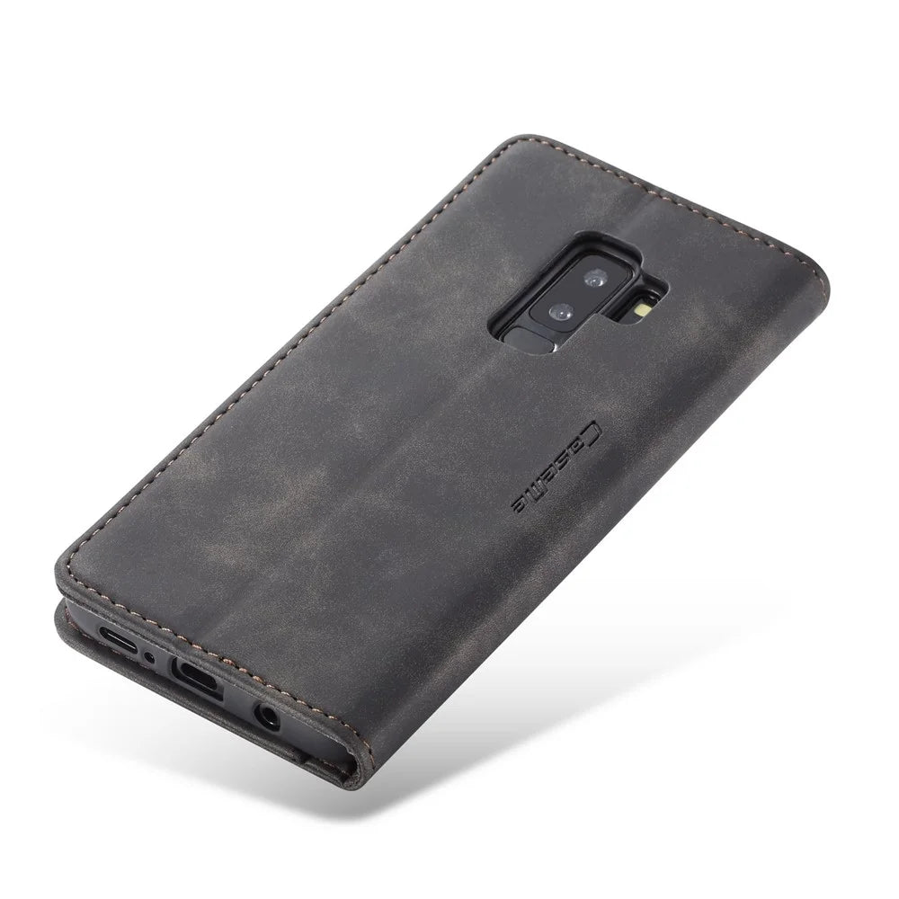 CASEME 013 Series Auto-absorbed Leather Wallet Phone Case for Samsung Galaxy S9+ - Black - 6