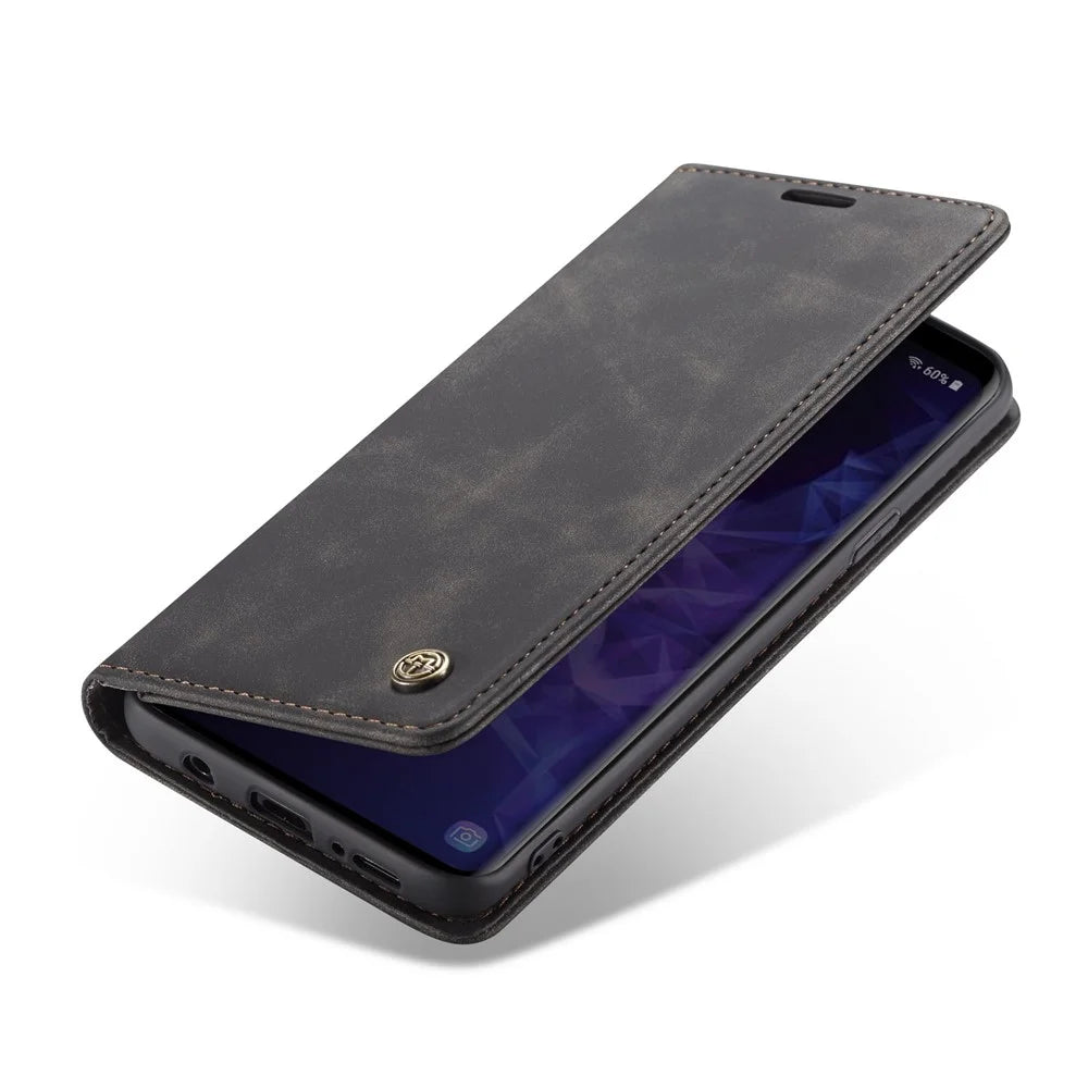 CASEME 013 Series Auto-absorbed Leather Wallet Phone Case for Samsung Galaxy S9+ - Black - 7