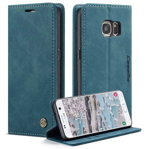 CASEME 013 Series Auto-absorbed Leather Wallet Phone Shell for Samsung Galaxy S7 SM-G930 - Blue - 1