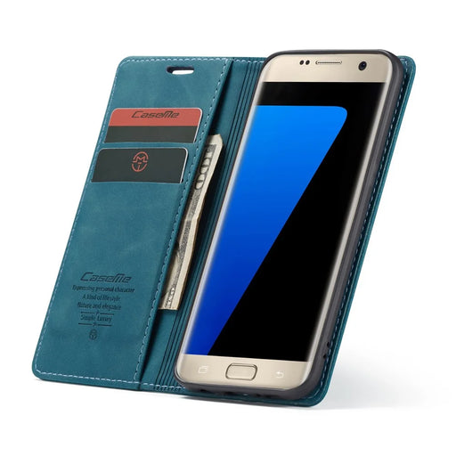 CASEME 013 Series Auto-absorbed Leather Wallet Stand Casing for Samsung Galaxy S7 edge G935 - Blue - 2