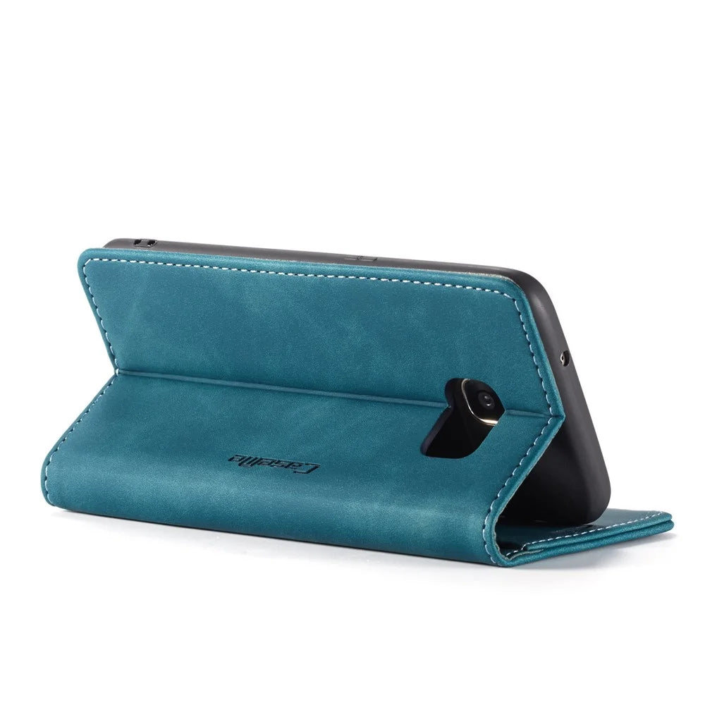 CASEME 013 Series Auto-absorbed Leather Wallet Stand Casing for Samsung Galaxy S7 edge G935 - Blue - 3