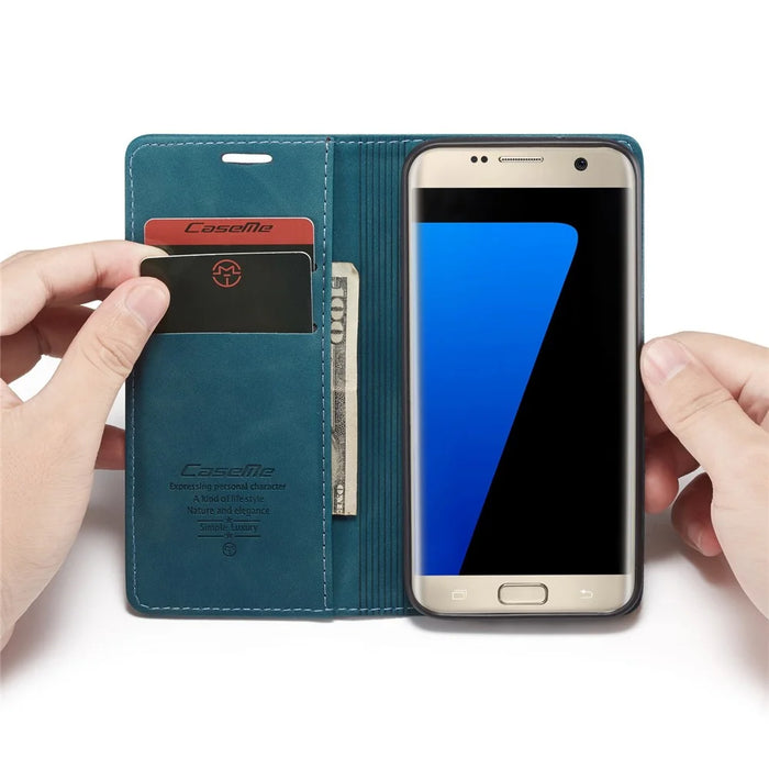 CASEME 013 Series Auto-absorbed Leather Wallet Stand Casing for Samsung Galaxy S7 edge G935 - Blue - 7
