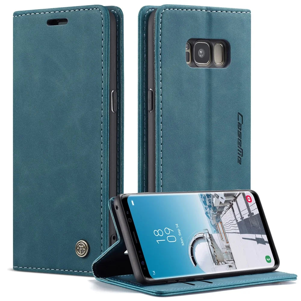 CASEME 013 Series Auto-absorbed Leather Wallet Stand Phone Case Cover for Samsung Galaxy S8 G950 - Blue - 1