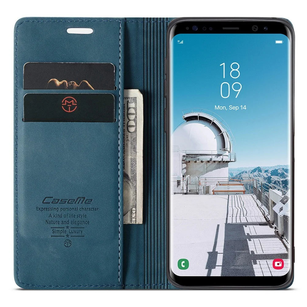 CASEME 013 Series Auto-absorbed Leather Wallet Stand Phone Case Cover for Samsung Galaxy S8 G950 - Blue - 2
