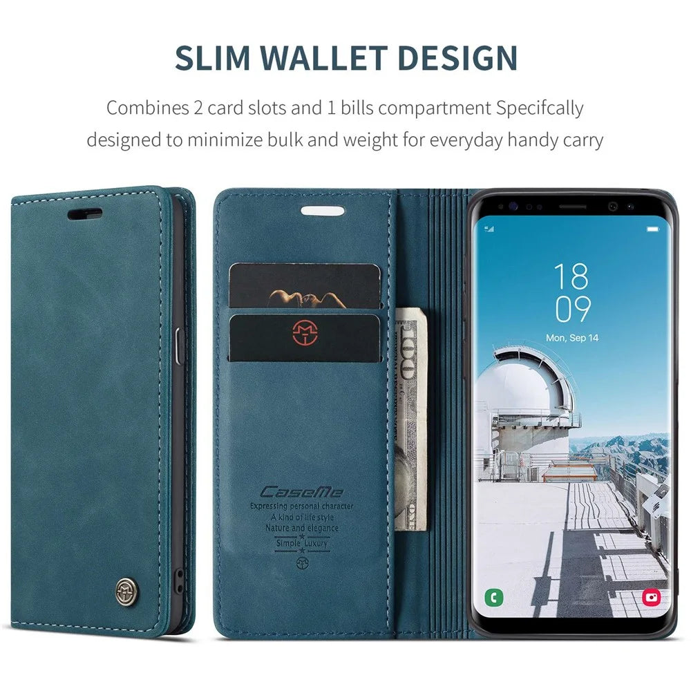 CASEME 013 Series Auto-absorbed Leather Wallet Stand Phone Case Cover for Samsung Galaxy S8 G950 - Blue - 4