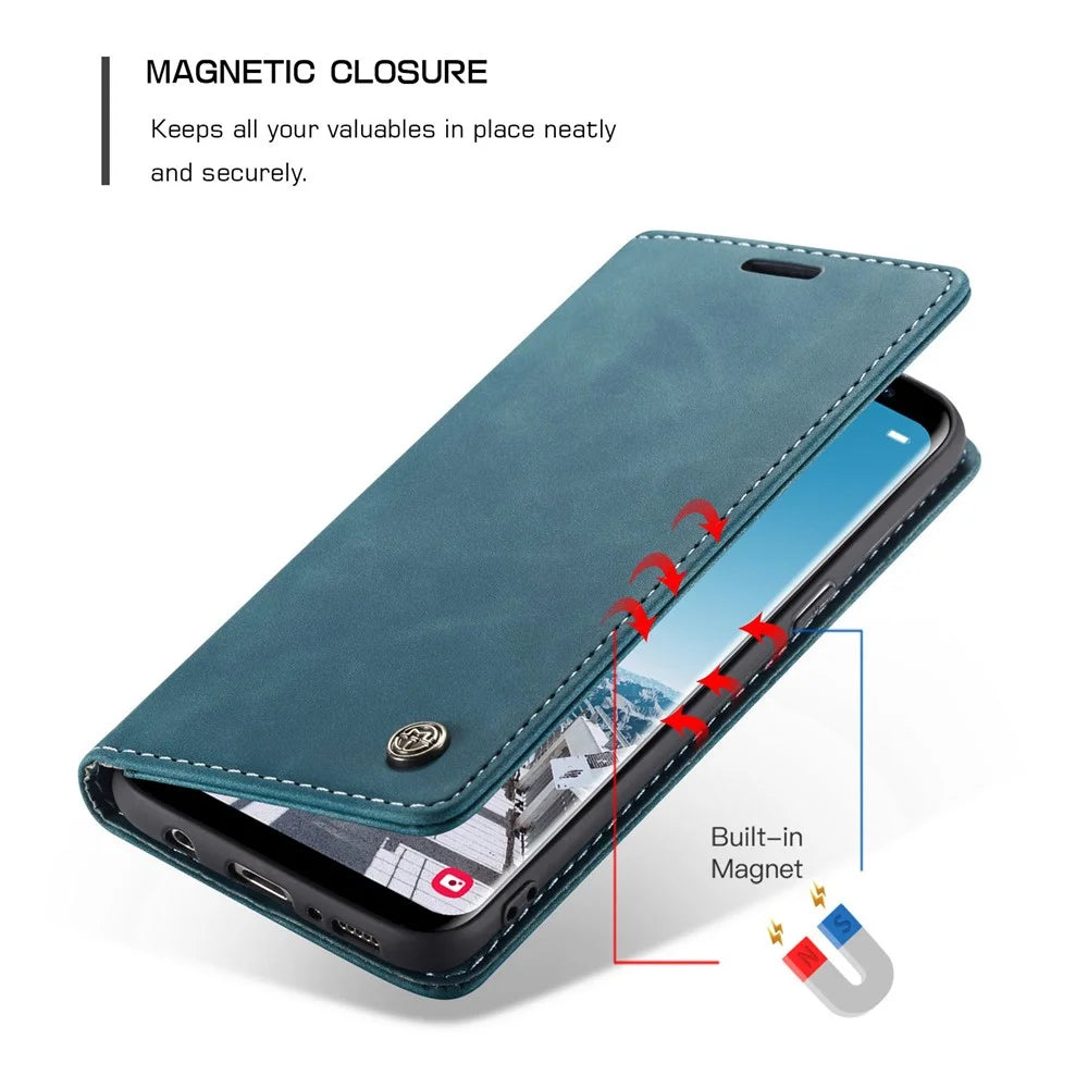 CASEME 013 Series Auto-absorbed Leather Wallet Stand Phone Case Cover for Samsung Galaxy S8 G950 - Blue - 6