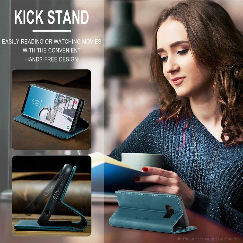 CASEME 013 Series Auto-absorbed Leather Wallet Stand Phone Case Cover for Samsung Galaxy S8 G950 - Blue - 7