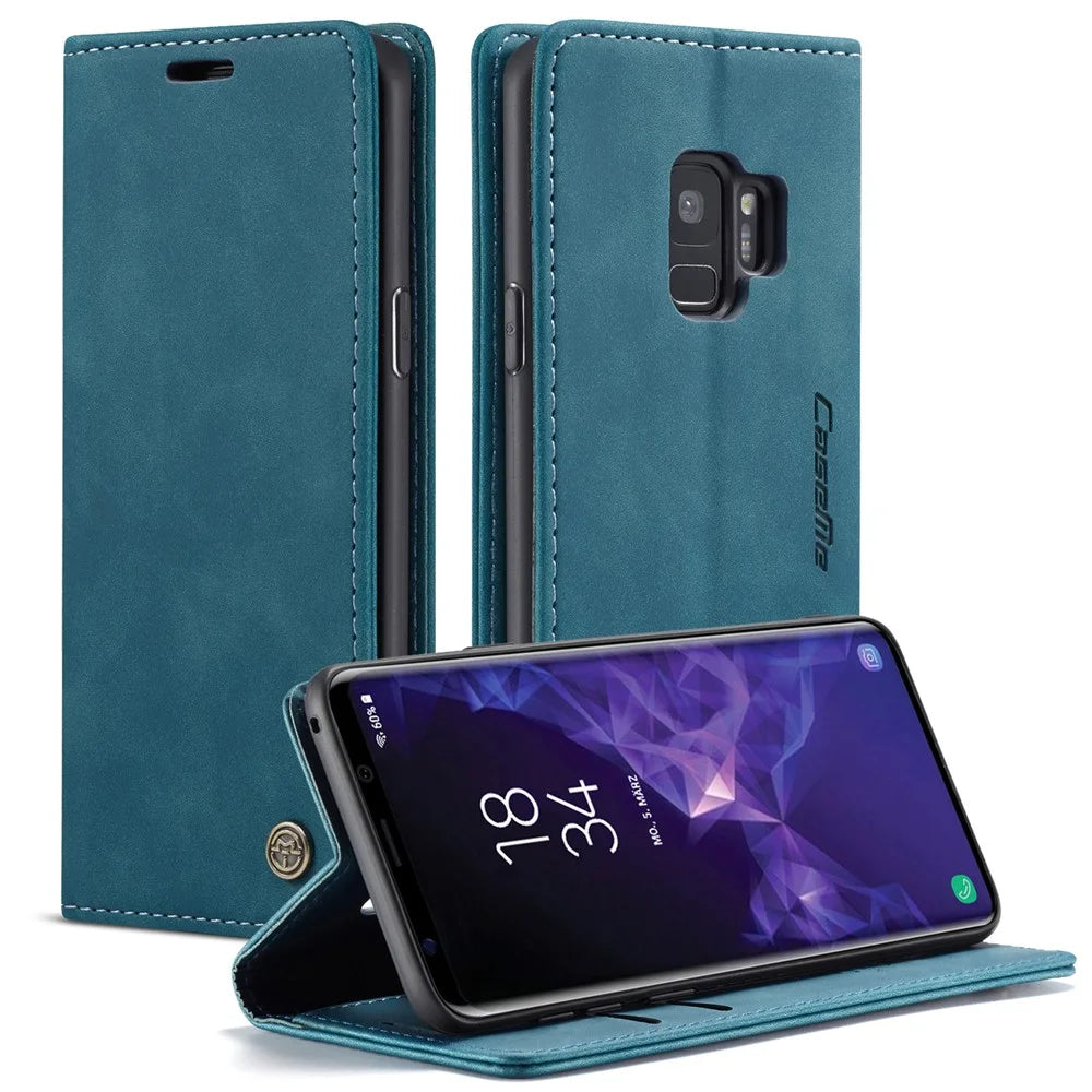 CASEME 013 Series Auto-absorbed Leather Wallet Stand Case for Samsung Galaxy S9 G960 - Blue - 1