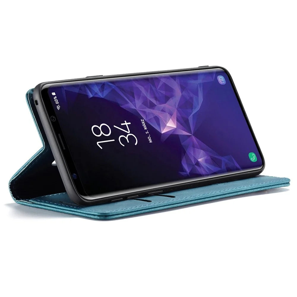 CASEME 013 Series Auto-absorbed Leather Wallet Stand Case for Samsung Galaxy S9 G960 - Blue - 5