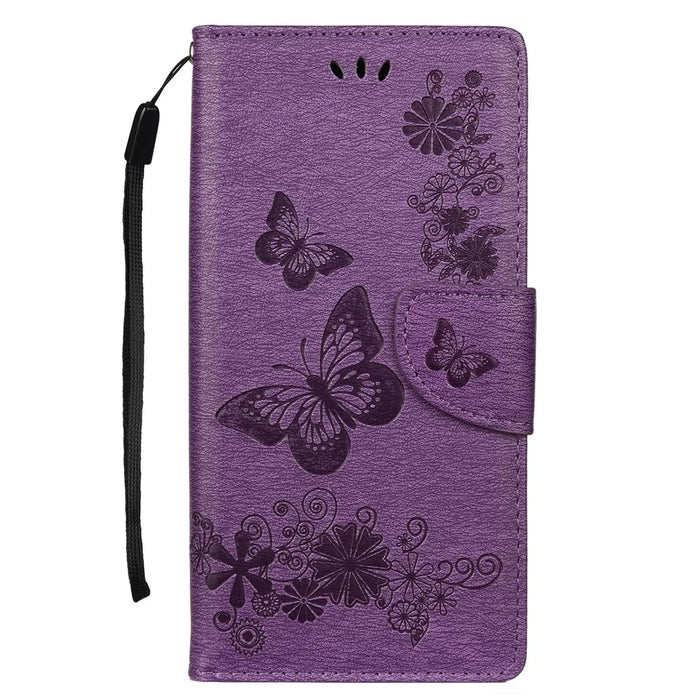 Imprint Butterfly Flowers Leather Stand Wallet Folio Case for Samsung Galaxy Note 10 Plus/Note 10 Plus 5G - Purple - 2