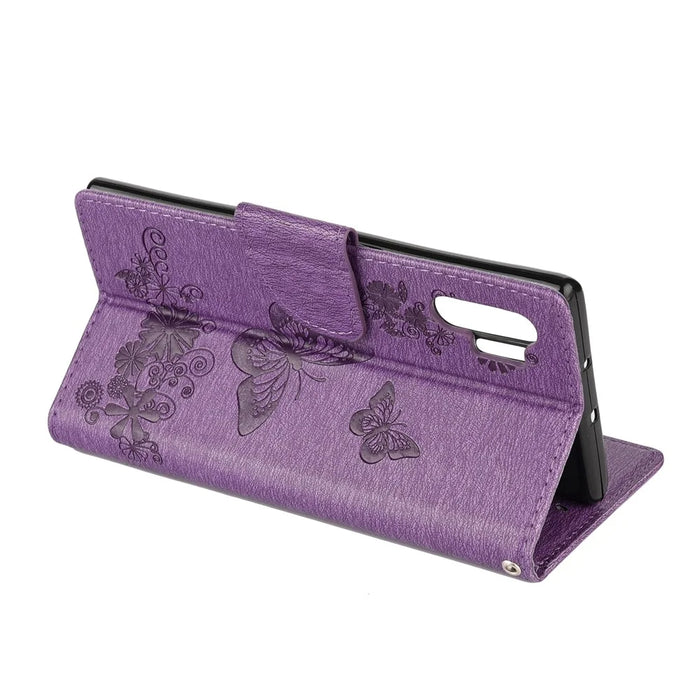 Imprint Butterfly Flowers Leather Stand Wallet Folio Case for Samsung Galaxy Note 10 Plus/Note 10 Plus 5G - Purple - 6