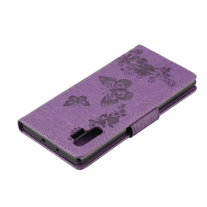 Imprint Butterfly Flowers Leather Stand Wallet Folio Case for Samsung Galaxy Note 10 Plus/Note 10 Plus 5G - Purple - 7