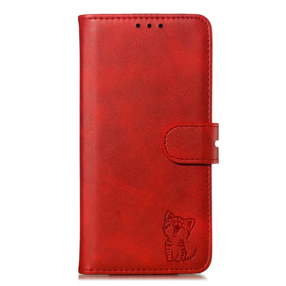 Imprinted Cat Pattern Leather Wallet Phone Cover for Samsung Galaxy Note 10 Plus/Note 10 Plus 5G - Red - 2