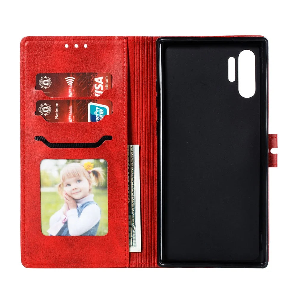 Imprinted Cat Pattern Leather Wallet Phone Cover for Samsung Galaxy Note 10 Plus/Note 10 Plus 5G - Red - 4