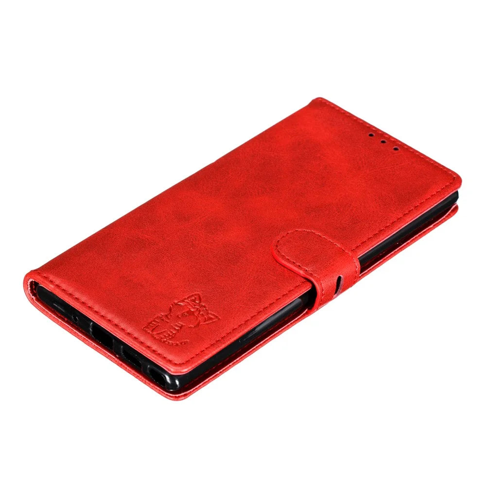 Imprinted Cat Pattern Leather Wallet Phone Cover for Samsung Galaxy Note 10 Plus/Note 10 Plus 5G - Red - 7