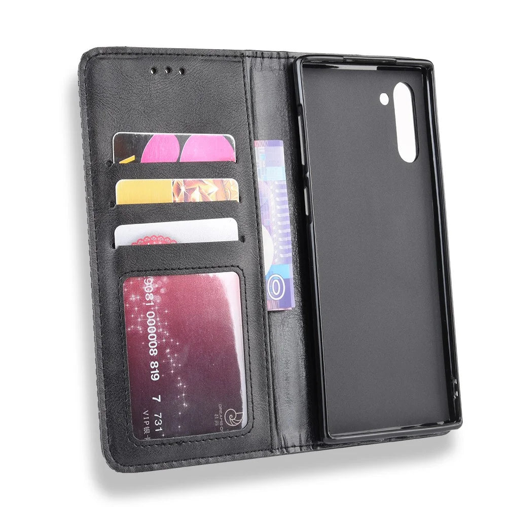 Auto-absorbed Vintage Style PU Leather Wallet Case for Samsung Galaxy Note 10/Galaxy Note 10 5G - Black - 3
