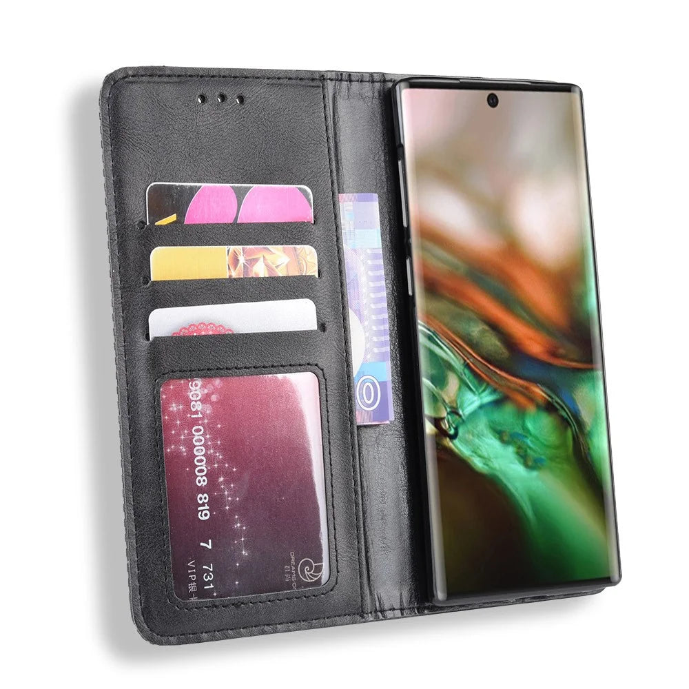 Auto-absorbed Vintage Style PU Leather Wallet Case for Samsung Galaxy Note 10/Galaxy Note 10 5G - Black - 4