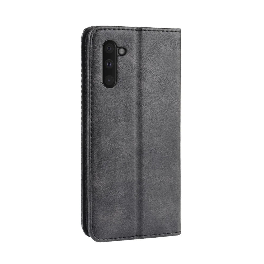 Auto-absorbed Vintage Style PU Leather Wallet Case for Samsung Galaxy Note 10/Galaxy Note 10 5G - Black - 6