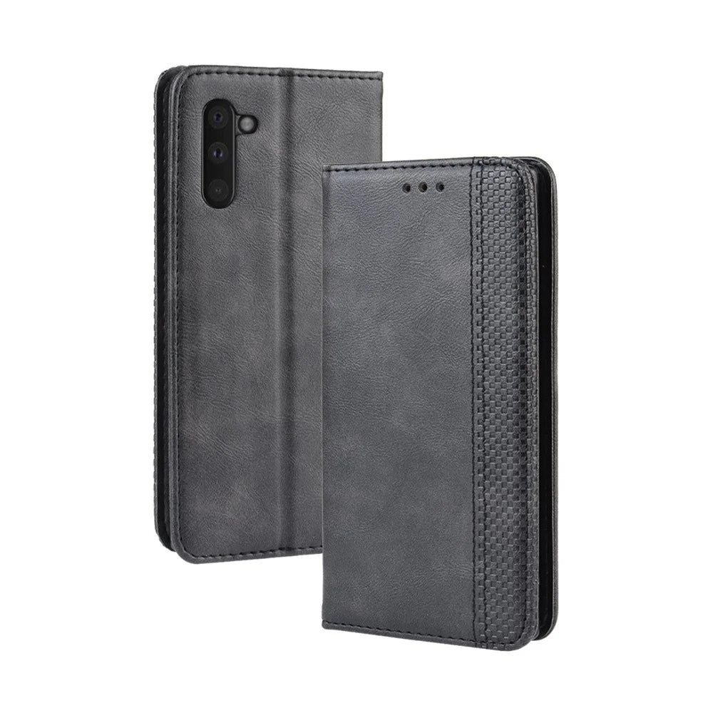 Auto-absorbed Vintage Style PU Leather Wallet Case for Samsung Galaxy Note 10/Galaxy Note 10 5G - Black - 7