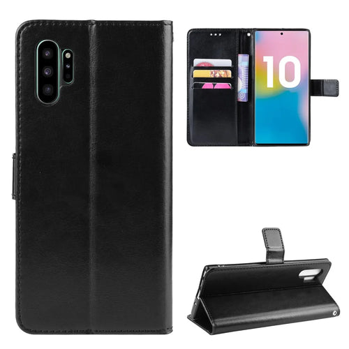 Crazy Horse Leather Stand Wallet Phone Casing for Samsung Galaxy Note 10 Plus/Note 10 Plus 5G - Black - 1