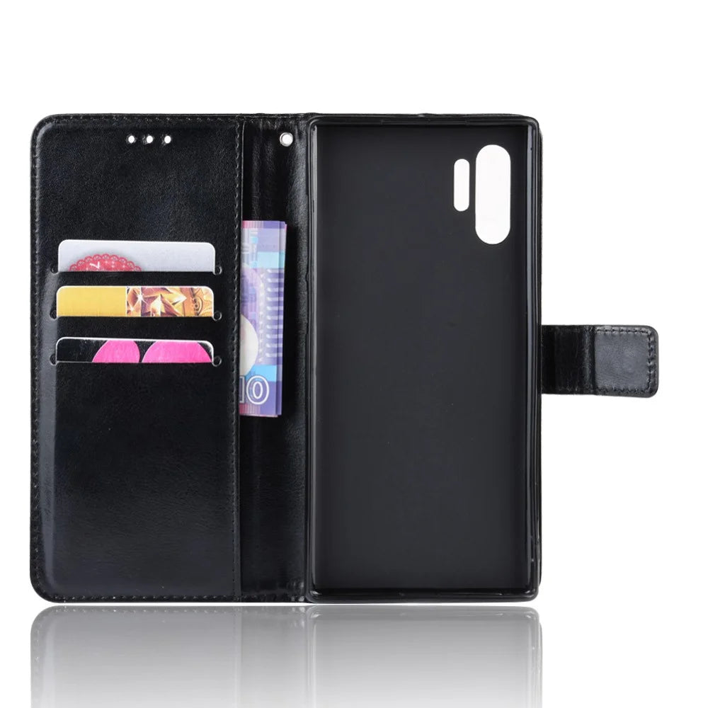 Crazy Horse Leather Stand Wallet Phone Casing for Samsung Galaxy Note 10 Plus/Note 10 Plus 5G - Black - 3