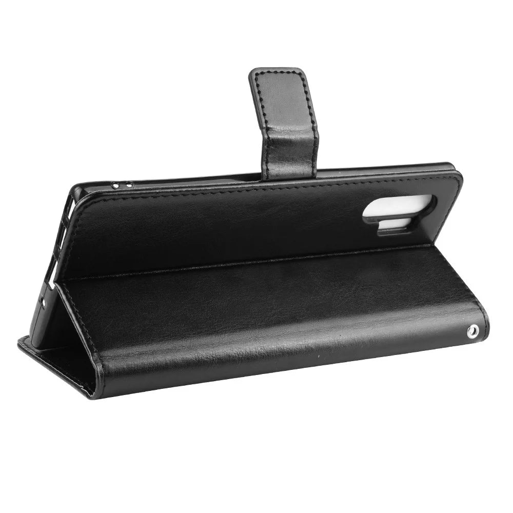 Crazy Horse Leather Stand Wallet Phone Casing for Samsung Galaxy Note 10 Plus/Note 10 Plus 5G - Black - 5