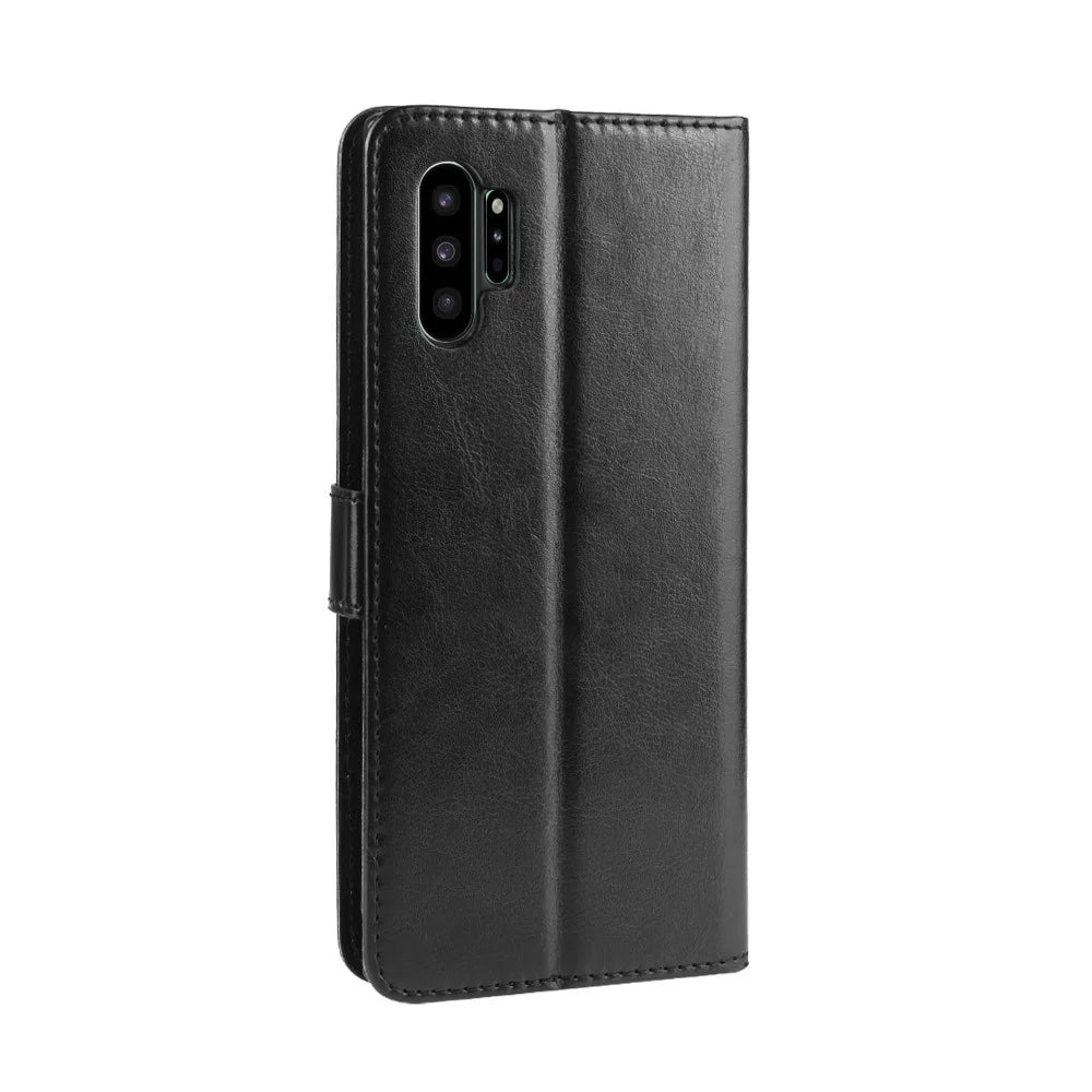 Crazy Horse Leather Stand Wallet Phone Casing for Samsung Galaxy Note 10 Plus/Note 10 Plus 5G - Black - 6