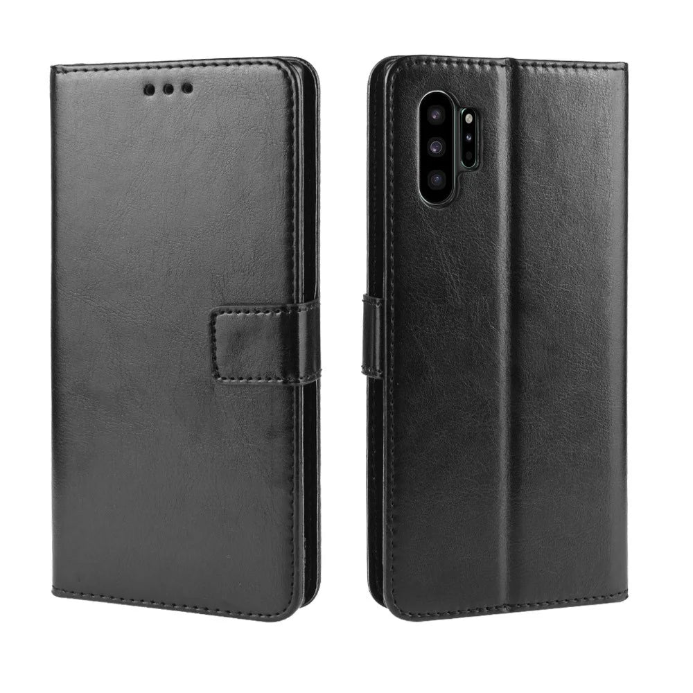 Crazy Horse Leather Stand Wallet Phone Casing for Samsung Galaxy Note 10 Plus/Note 10 Plus 5G - Black - 7