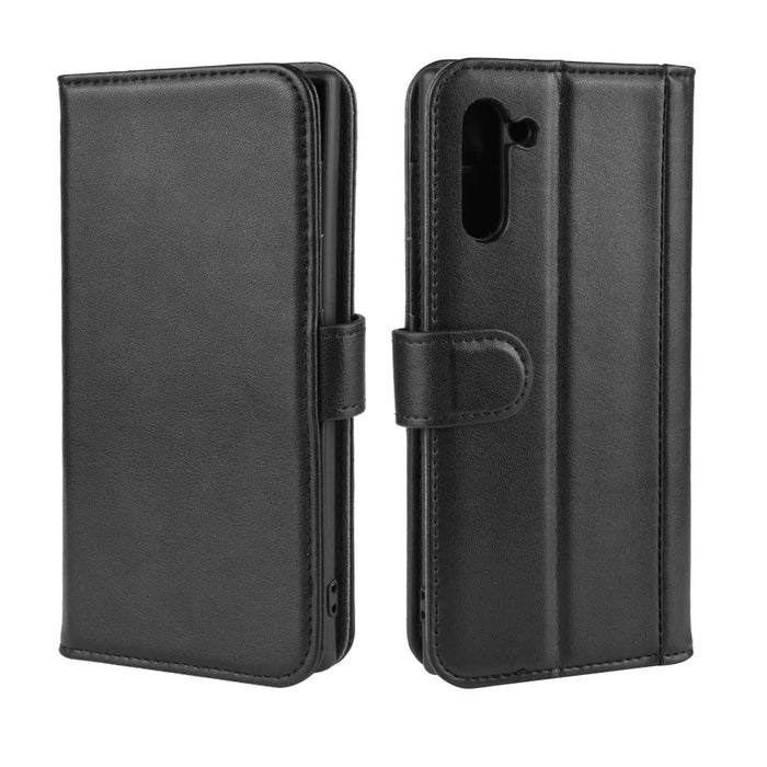 Genuine Split Leather Wallet Phone Shell Cover Case with Stand for Samsung Galaxy Note 10 - Black - 2