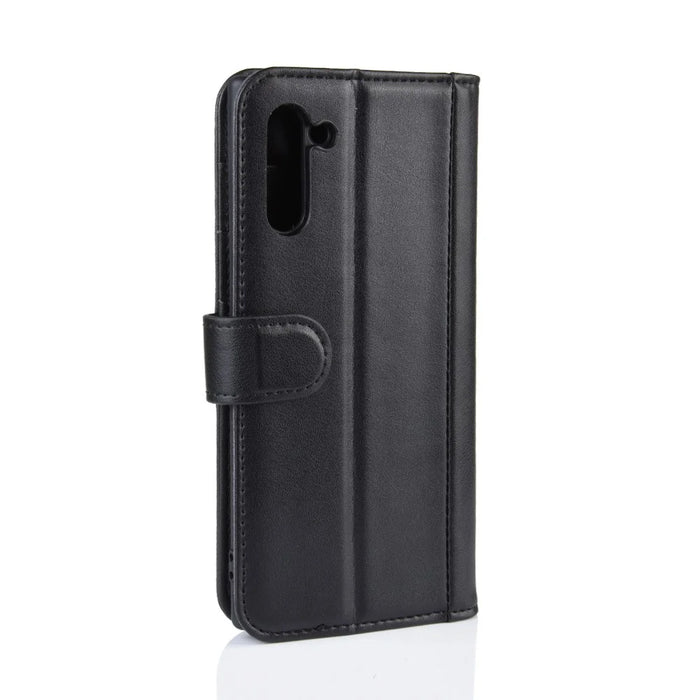 Genuine Split Leather Wallet Phone Shell Cover Case with Stand for Samsung Galaxy Note 10 - Black - 4