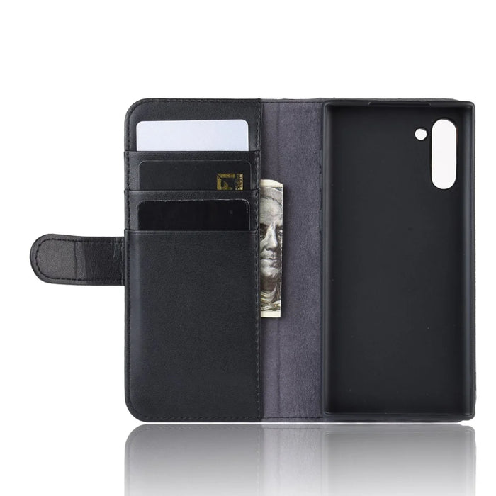Genuine Split Leather Wallet Phone Shell Cover Case with Stand for Samsung Galaxy Note 10 - Black - 6