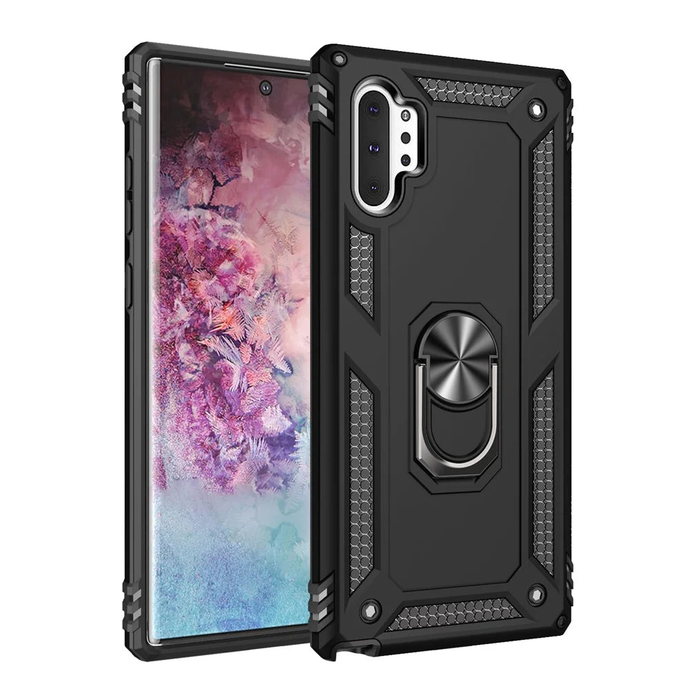 Hybrid PC TPU Kickstand Armor Phone Casing for Samsung Galaxy Note 10 Plus/Note 10 Plus 5G - Black - 1