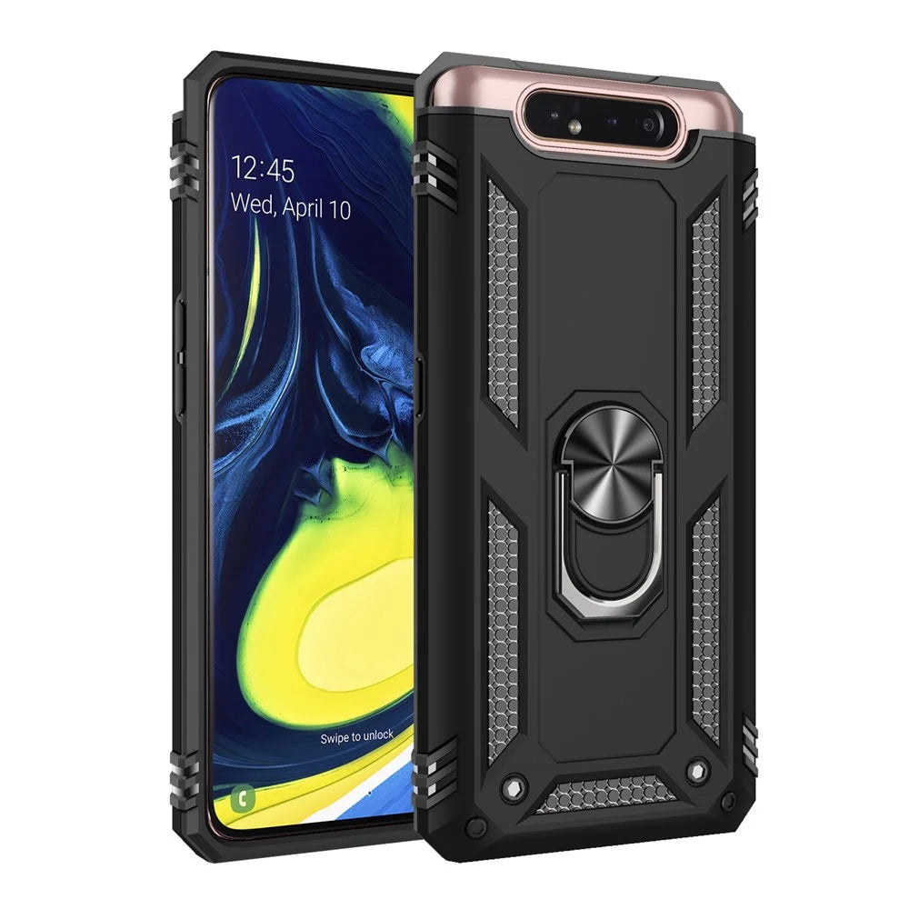 Hybrid PC TPU Kickstand Armor Phone Shell for Samsung Galaxy A80 4G / A90 4G - Black - 1