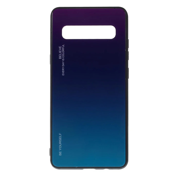 Gradient Color Glass + TPU Phone Cover Casing for Samsung Galaxy S10 5G - Purple / Blue - 1