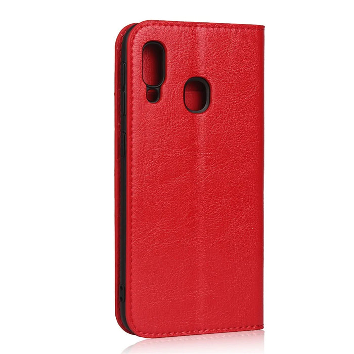 Crazy Horse Texture Genuine Leather Wallet Phone Case for Samsung Galaxy A20e - Red - 3