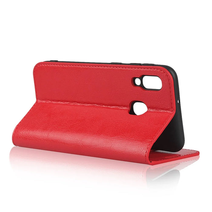 Crazy Horse Texture Genuine Leather Wallet Phone Case for Samsung Galaxy A20e - Red - 5