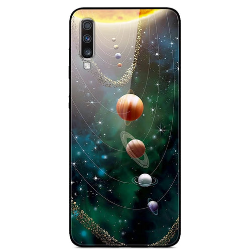 Printing Style Glass+TPU+PC Phone Cover for Samsung Galaxy A70 - Planets - 1